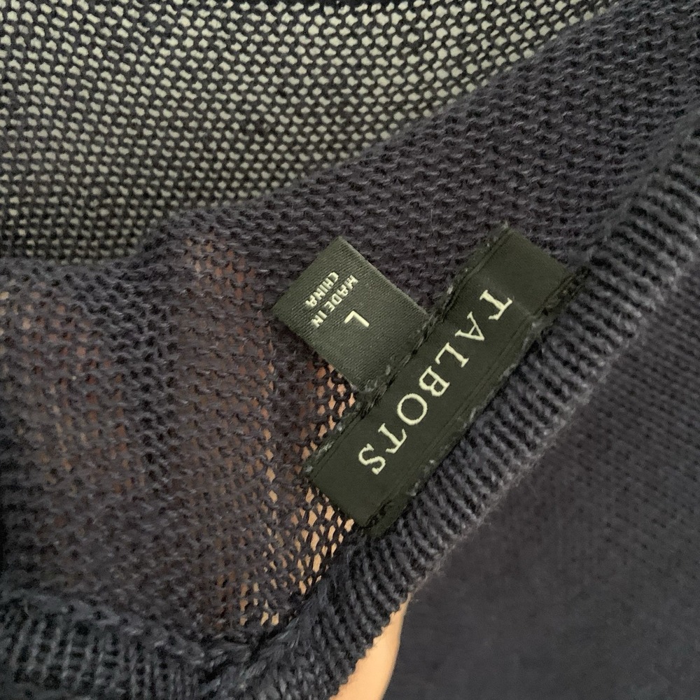 Talbots Sheer Mesh Open Knit LINEN Sweater Top Navy Blue Women sz L - Picture 6 of 10